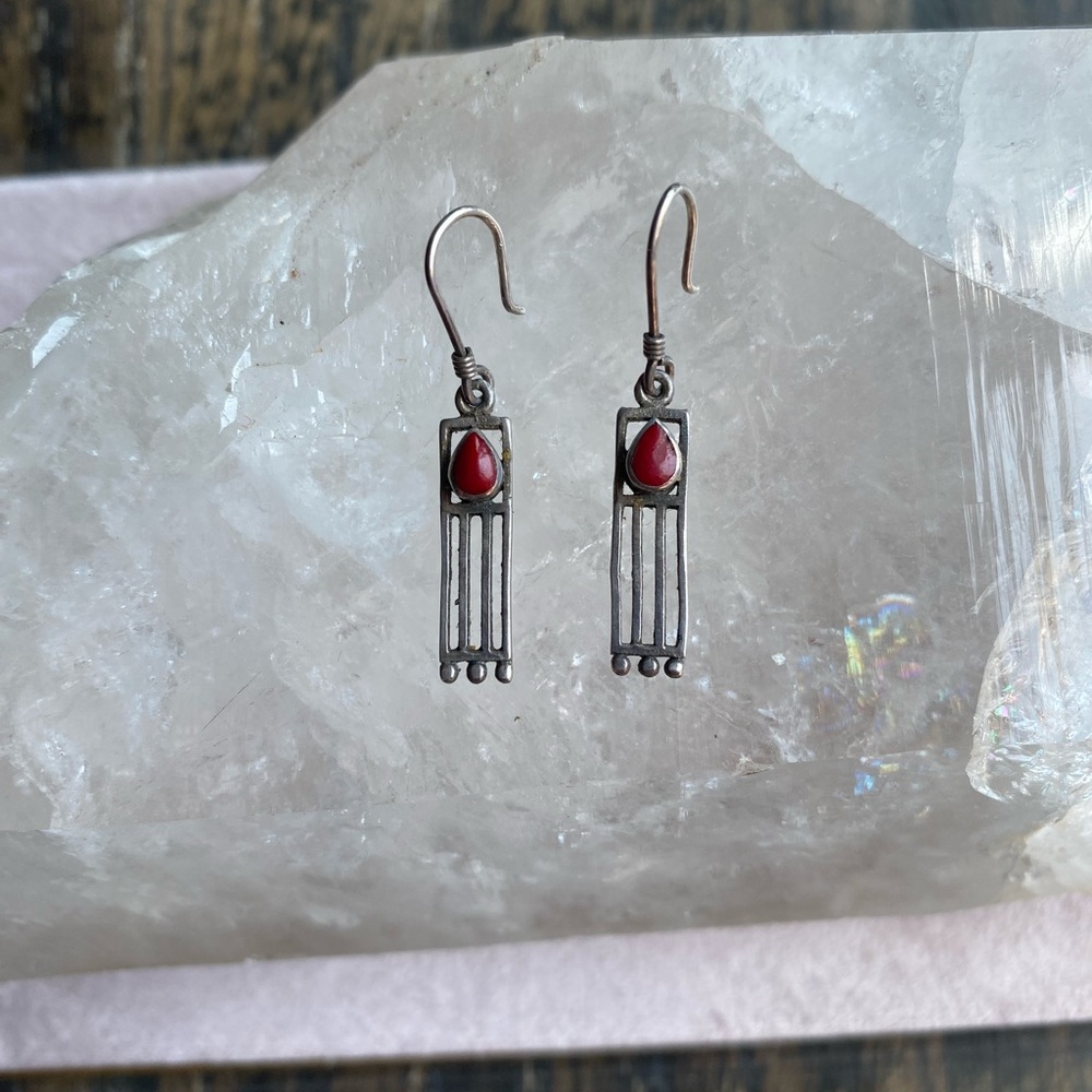 .925 coral bar earrings